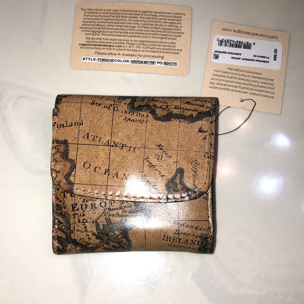 Patricia Nash Astra Leather Wallet European Map Print NWT & Card